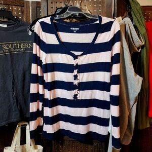 5/20 NEW Old Navy Blue and Pink stripe long sleeve Tee Large